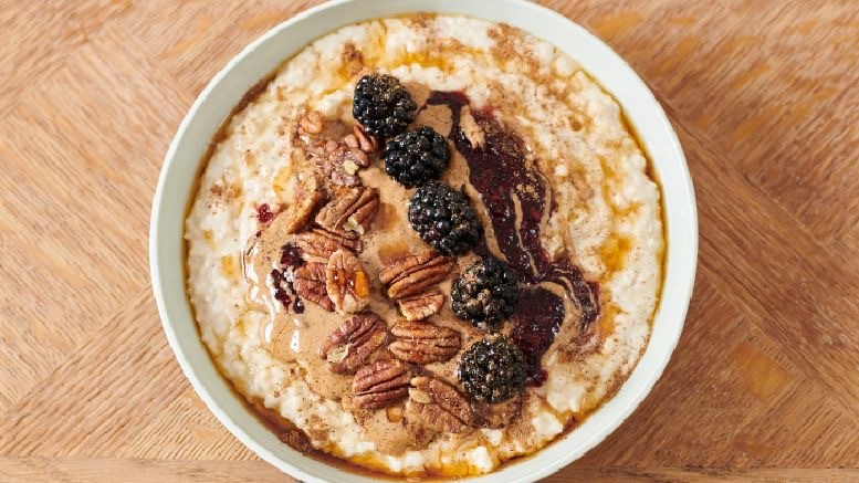 Porridge in a bowl with different fruit